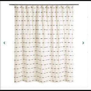 Cost Plus World Market Cream Shower Curtain with Black Dashes